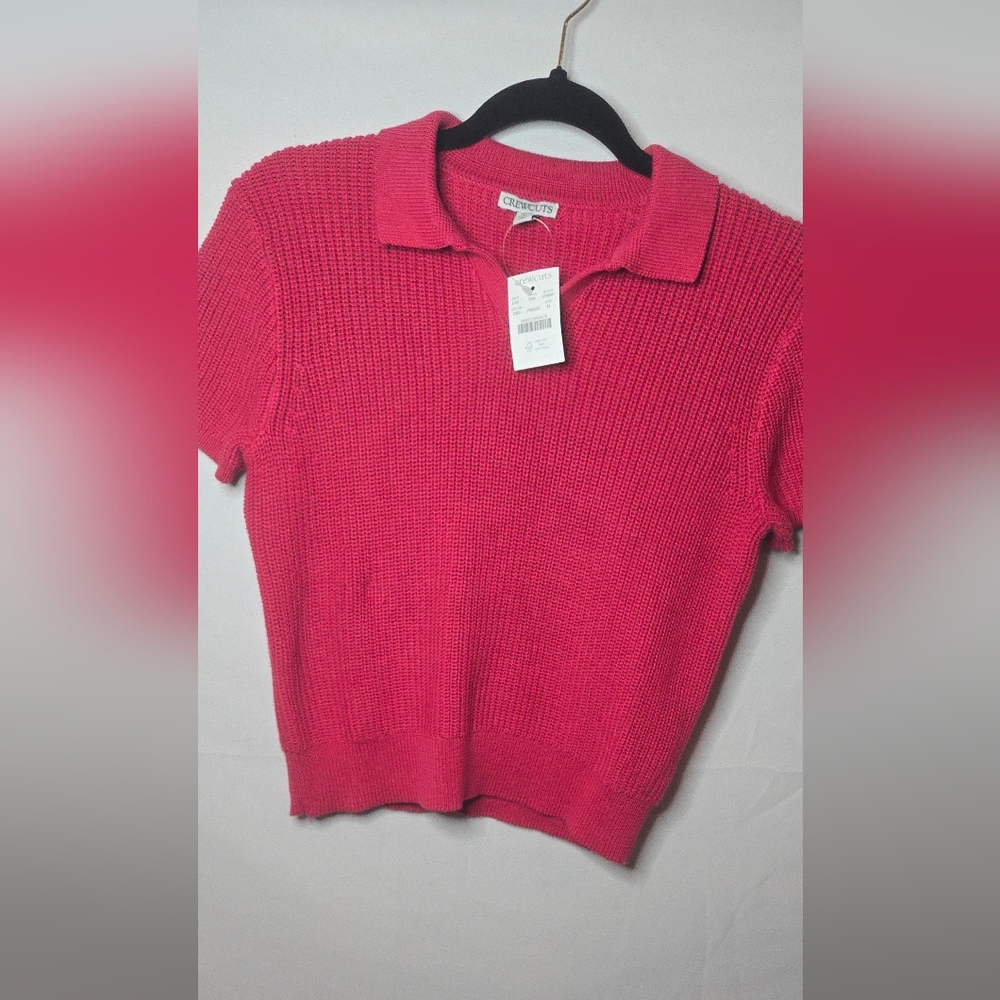 NWT Crewcuts Johnny Collar Short Sleeve Pink Knit Polo Sweater Sweater Girls 8-9
